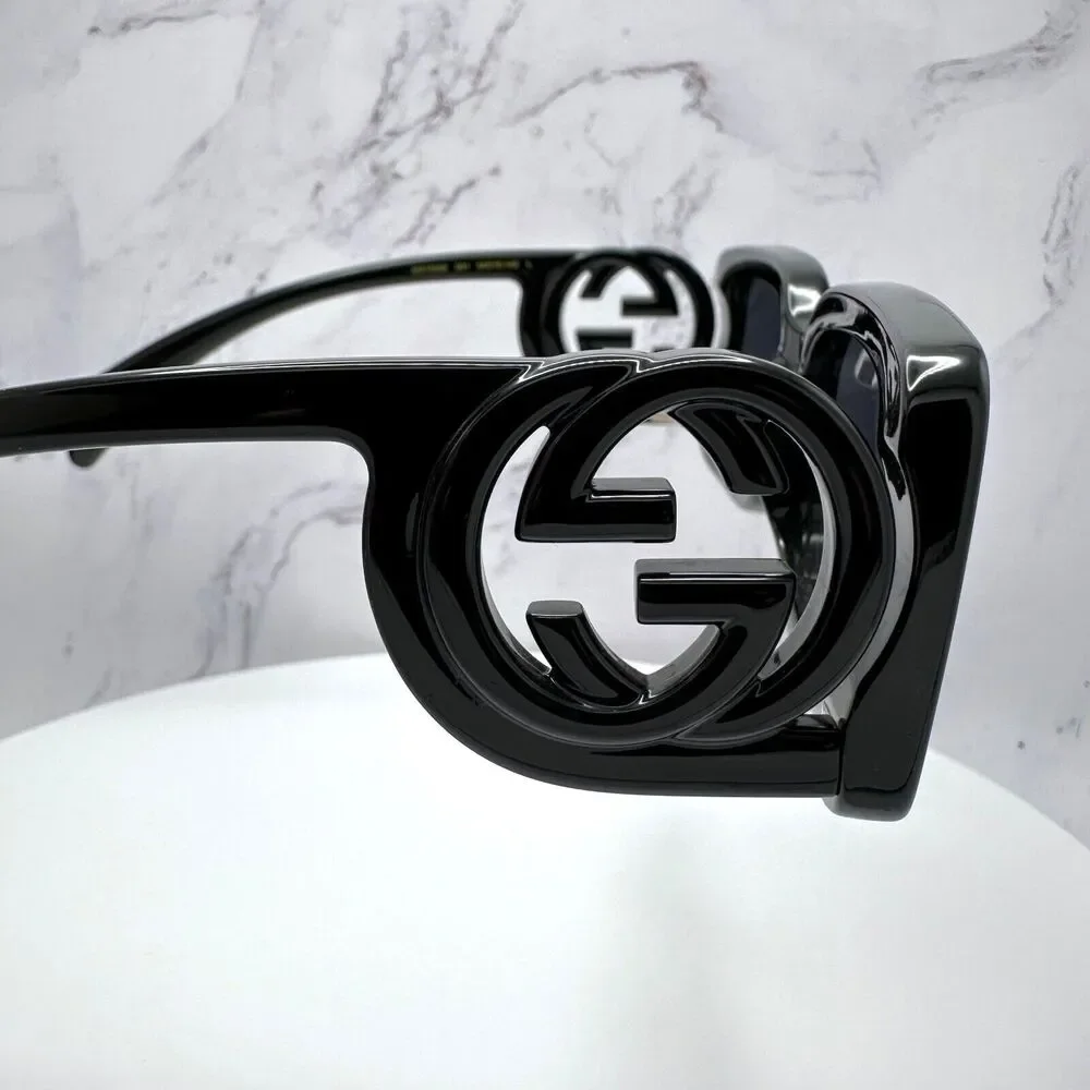 New Gucci Sunglasses Black Rectangle Square GG Logo Triple Black 54mm - Picture 13 of 16